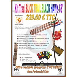 HERACLES ARCHERIE FRANCE KIT TRADI NOEL 2024 BUCK TRAIL BLACK HAWK 68 POUCES FLECHES PLUMES NATURELLES BORDEAUX LA BREDE